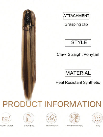 وصلات ذيل حصان صناعية طويلة مستقيمة للنساء ألياف مقاومة للحرارة مخلب أشقر بني ذيل حصان قطع شعر للاستخدام اليومي للحفلات