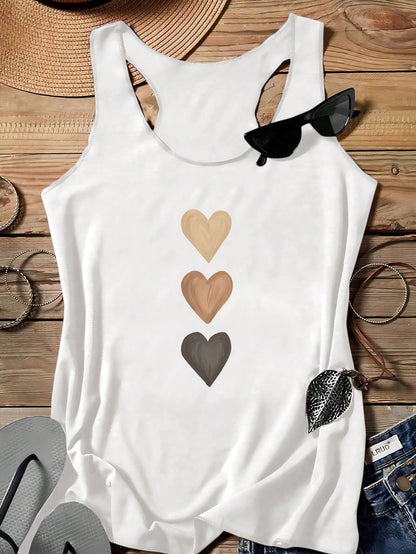 ملابس علوية بلا أكمام مطبوعة بالقلب للنساء للصيف