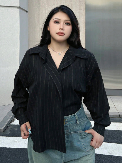 قميص نسائي بأكمام طويلة بأسلوب بسيط أحادي اللون للاستخدام اليومي مقاسات كبيرة