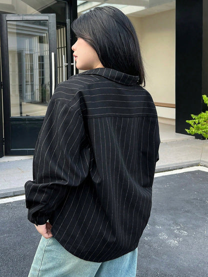 قميص نسائي بأكمام طويلة بأسلوب بسيط أحادي اللون للاستخدام اليومي مقاسات كبيرة