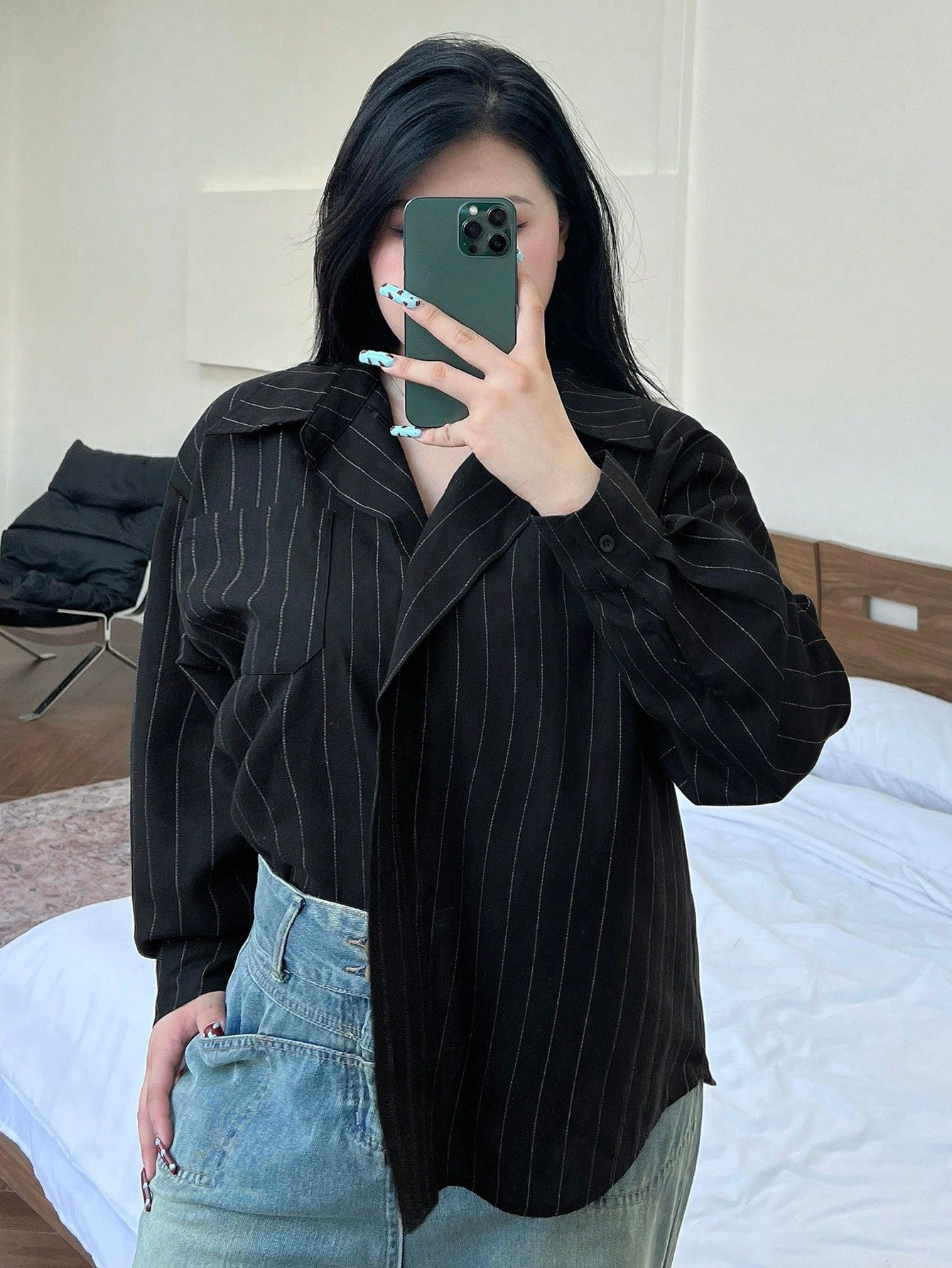 قميص نسائي بأكمام طويلة بأسلوب بسيط أحادي اللون للاستخدام اليومي مقاسات كبيرة