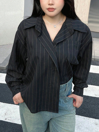 قميص نسائي بأكمام طويلة بأسلوب بسيط أحادي اللون للاستخدام اليومي مقاسات كبيرة