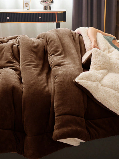 بطانية ناعمة وسميكة من الفليس بلون قهوة داكن ومحلب