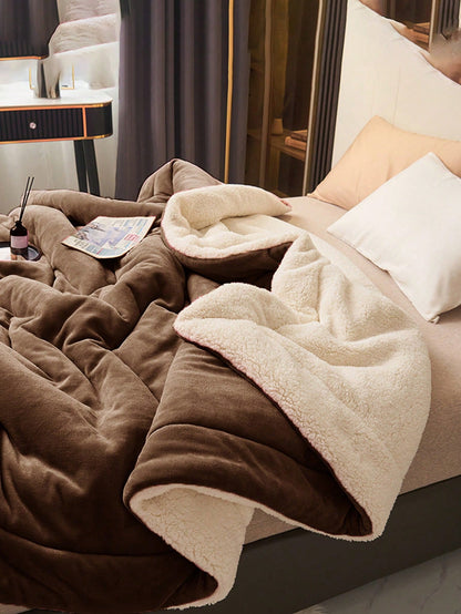 بطانية ناعمة وسميكة من الفليس بلون قهوة داكن ومحلب