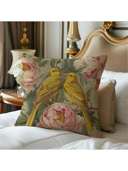 قطعة واحدة من غطاء وسادة مزخرف باللون الوردي الكناري الذهبي العتيق