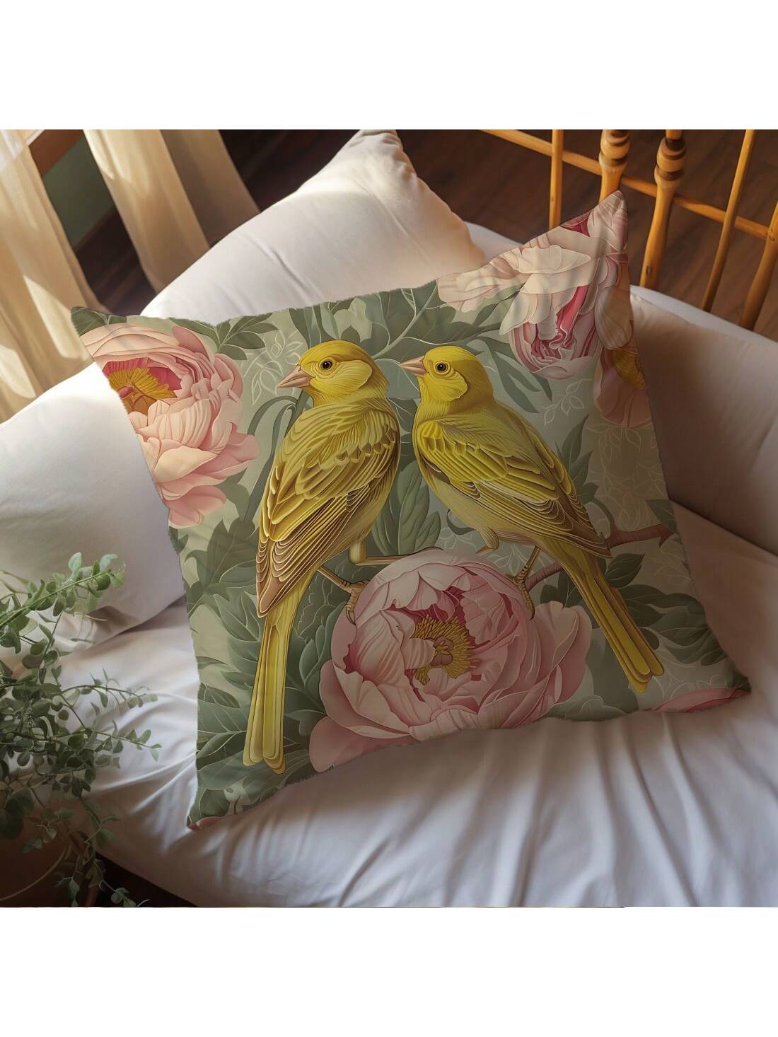 قطعة واحدة من غطاء وسادة مزخرف باللون الوردي الكناري الذهبي العتيق