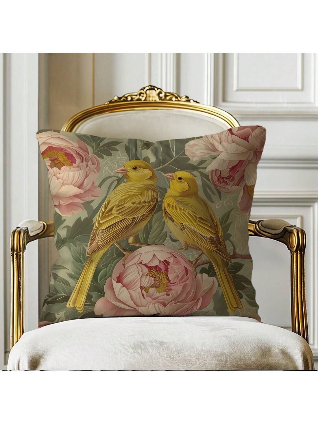 قطعة واحدة من غطاء وسادة مزخرف باللون الوردي الكناري الذهبي العتيق