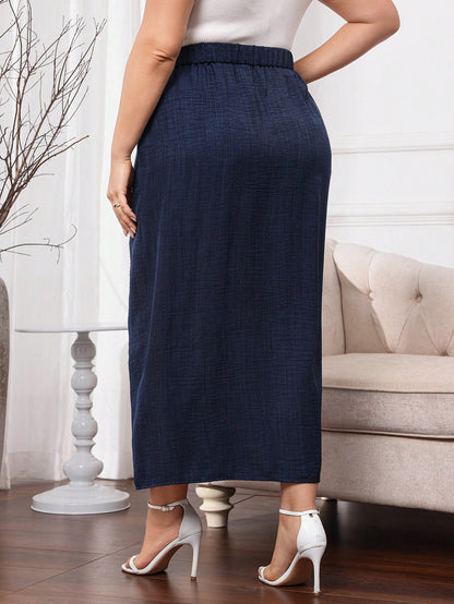 تنورة بخصر متوسط متقاطعة صلبة بفتحتين جانبيتين