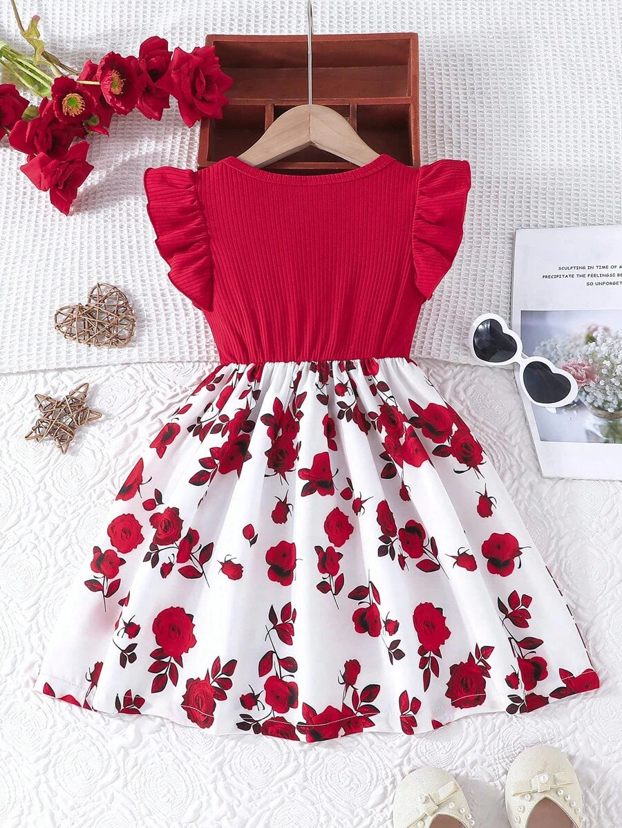 فستان كاجوال للفتاة الصغيرة بأكمام مجعدة