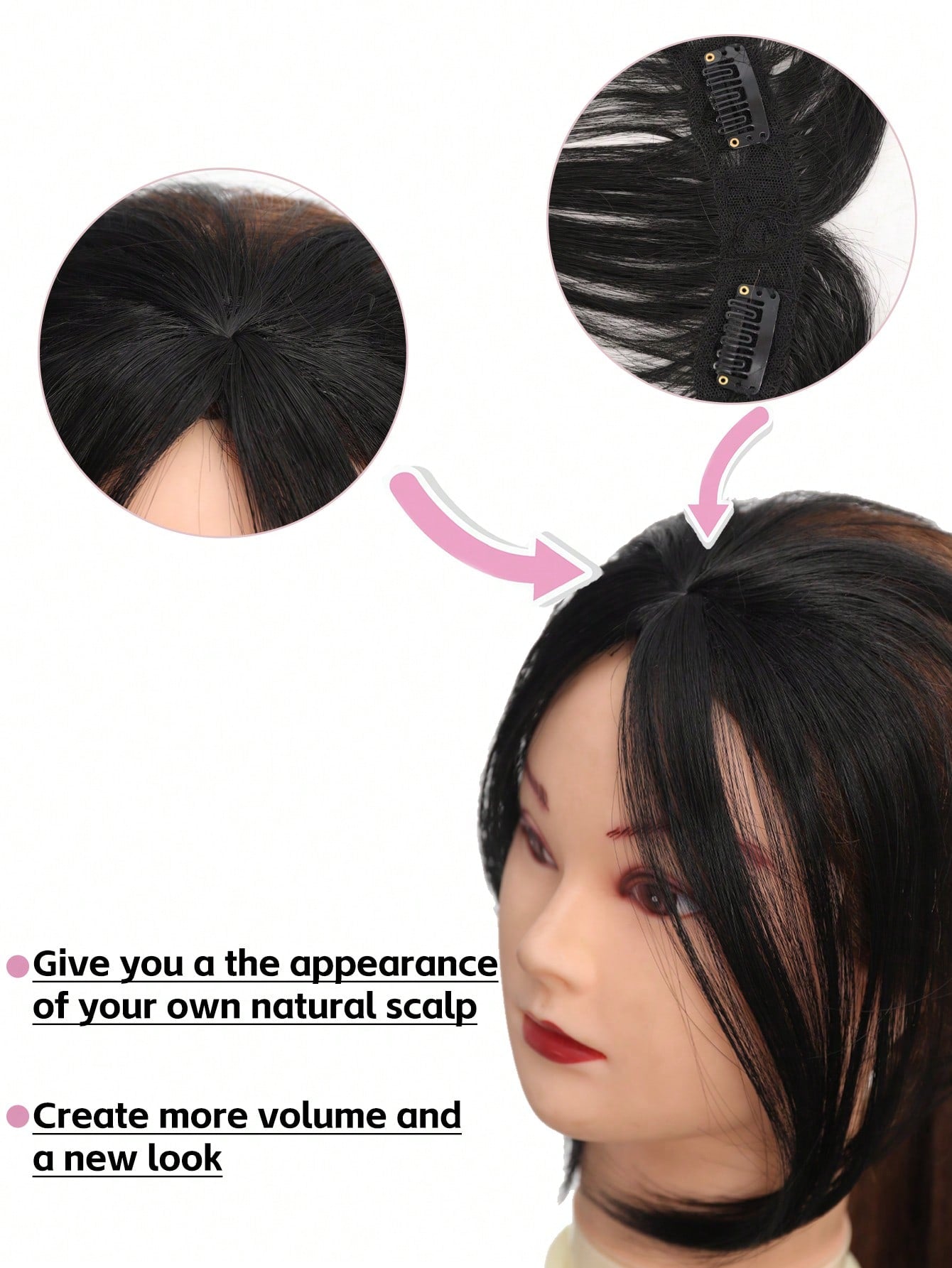 باروكة اصطناعية سوداء طبيعية للنساء مع جبهة طبيعية