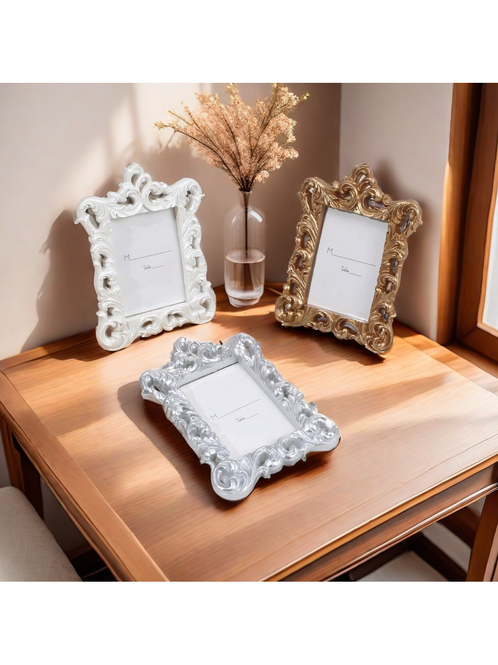 قطعة إطار صور مستطيل منقوش بنقوش زهرية عتيق أوروبي