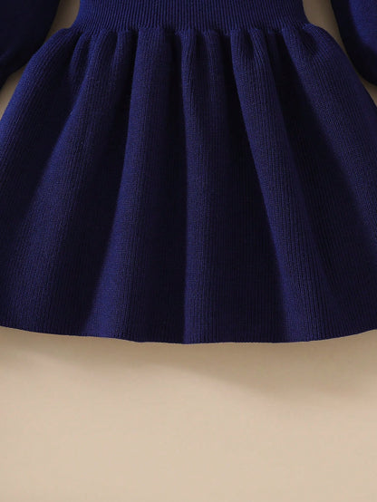 فستان بناتي محبوك بفيونكة، فستان محبوك أسلوب كوري عصري للأميرة مناسب للارتداء اليومي والخروجات