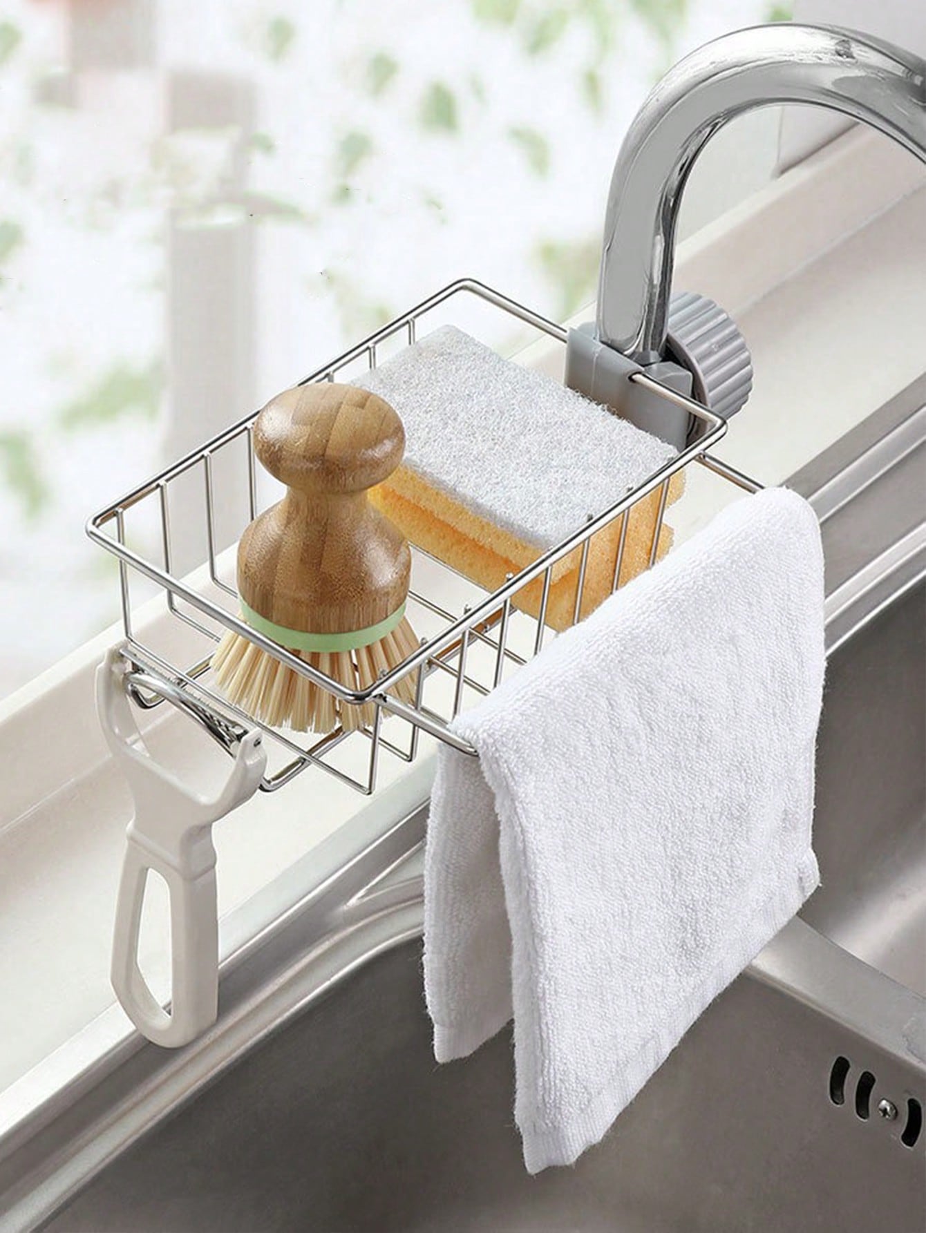 قطعة رف منظم صنبور الفولاذ المقاوم للصدأ ، حامل تخزين حوض المطبخ