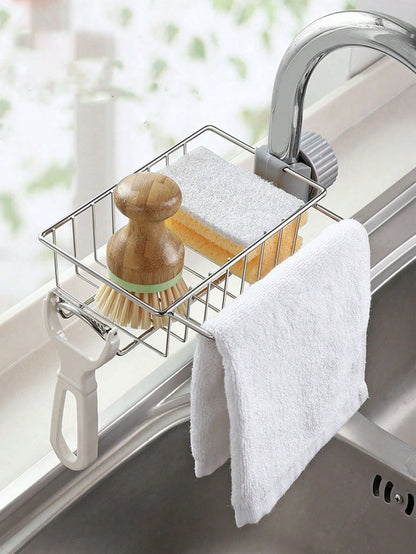 قطعة رف منظم صنبور الفولاذ المقاوم للصدأ ، حامل تخزين حوض المطبخ