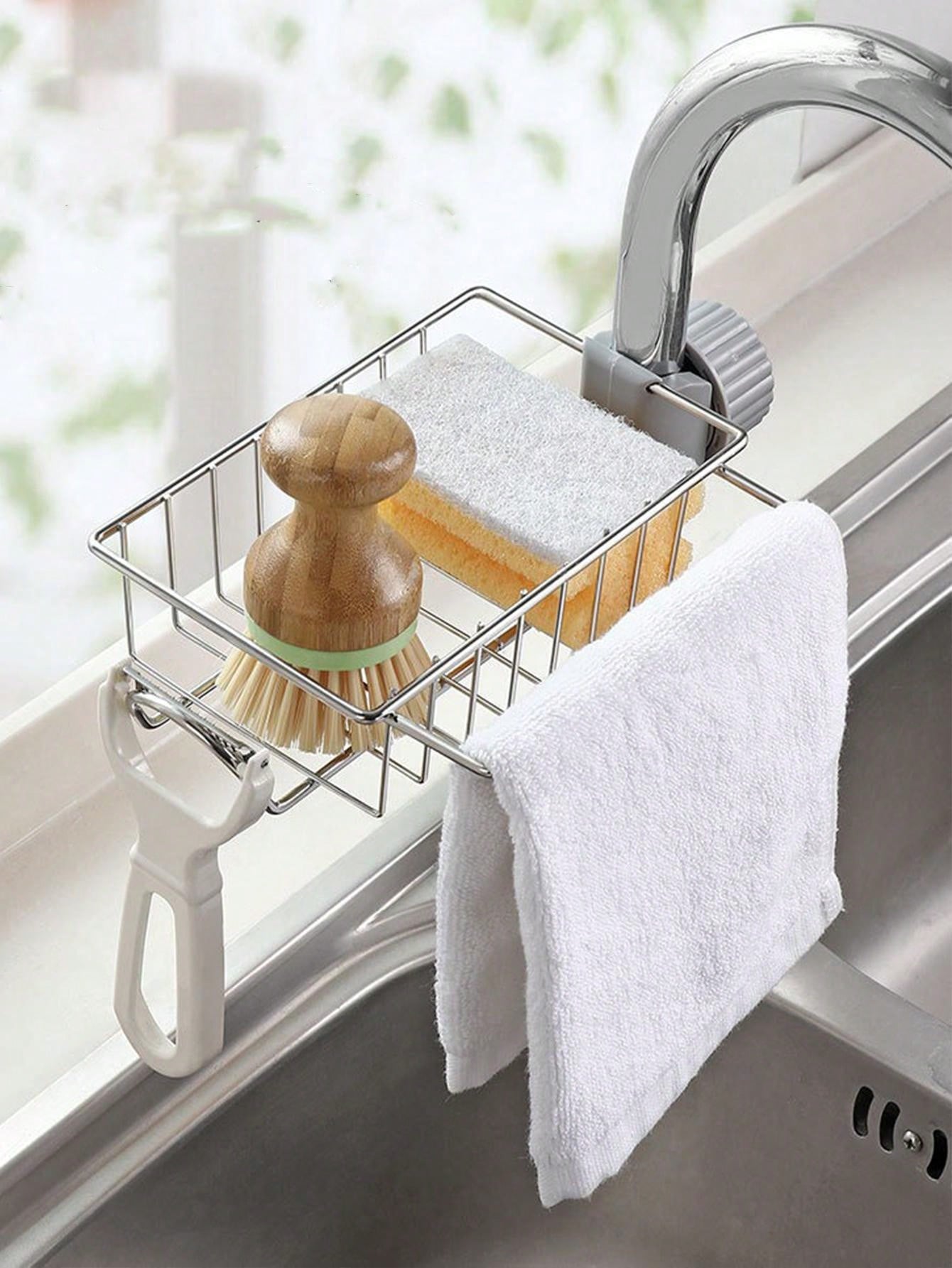 قطعة رف منظم صنبور الفولاذ المقاوم للصدأ ، حامل تخزين حوض المطبخ