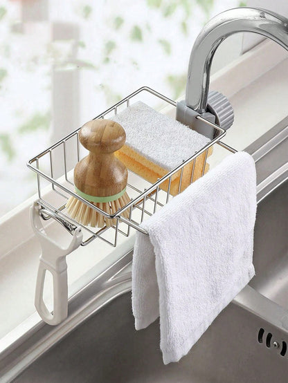 قطعة رف منظم صنبور الفولاذ المقاوم للصدأ ، حامل تخزين حوض المطبخ