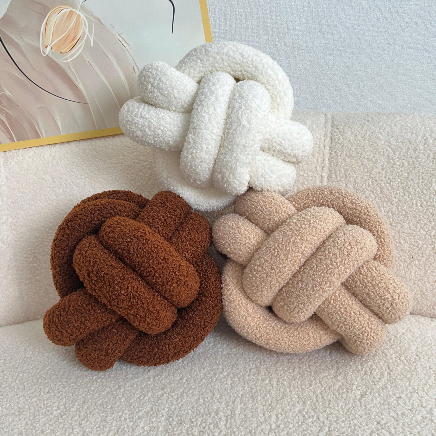 وسادة بخرزة عقدة بيضاء قطعة واحدة ، وسائد مزخرفة مغزولة ناعمة لون كاكي لديكور المنزل