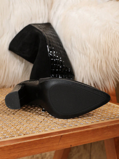 بوت طويلة الساق للنساء مقاس كبير مع كعب عالٍ و سحّاب، صالحة للاستخدام اليومي