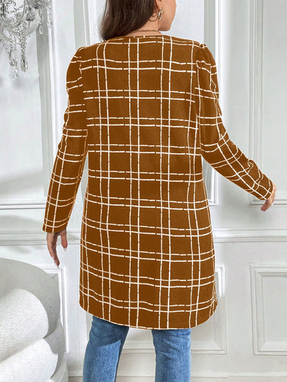 جاكيت كاجوال بأكمام طويلة بطبعة مربعات مقاس كبير