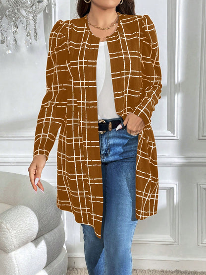 جاكيت كاجوال بأكمام طويلة بطبعة مربعات مقاس كبير