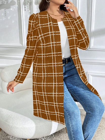 جاكيت كاجوال بأكمام طويلة بطبعة مربعات مقاس كبير