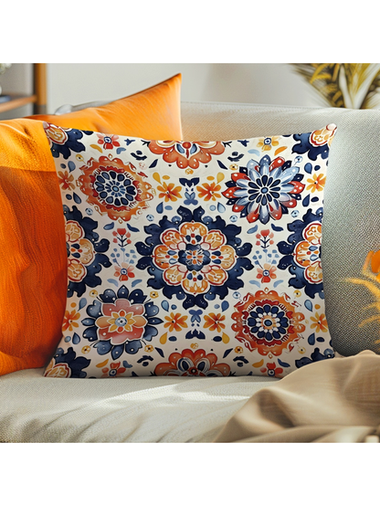 غطاء وسادة 18" * 18" بنمط التناظر المغربي البرتقالي قطعة واحدة