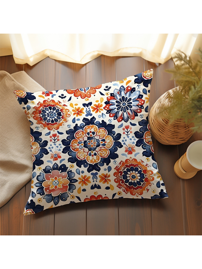 غطاء وسادة 18" * 18" بنمط التناظر المغربي البرتقالي قطعة واحدة