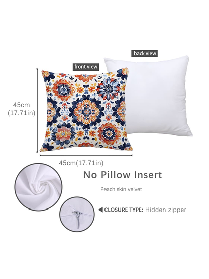 غطاء وسادة 18" * 18" بنمط التناظر المغربي البرتقالي قطعة واحدة