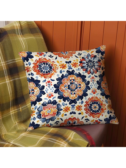 غطاء وسادة 18" * 18" بنمط التناظر المغربي البرتقالي قطعة واحدة