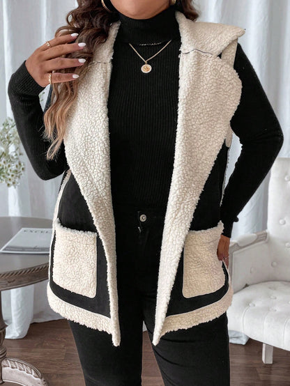 جاكيت أنيق للمرأة بياقة عالية ومجاثم بدون أكمام