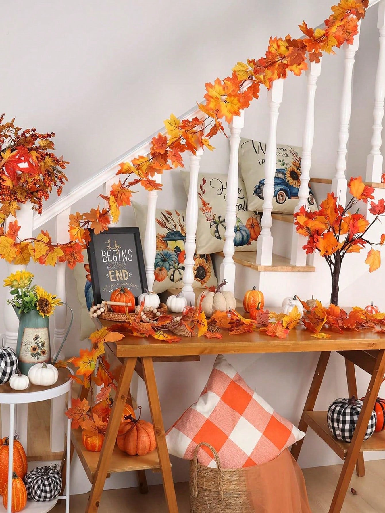 قطعة واحدة - ورقة قيقب اصطناعية خريفية ، إكليل قيقب خريفي رائع