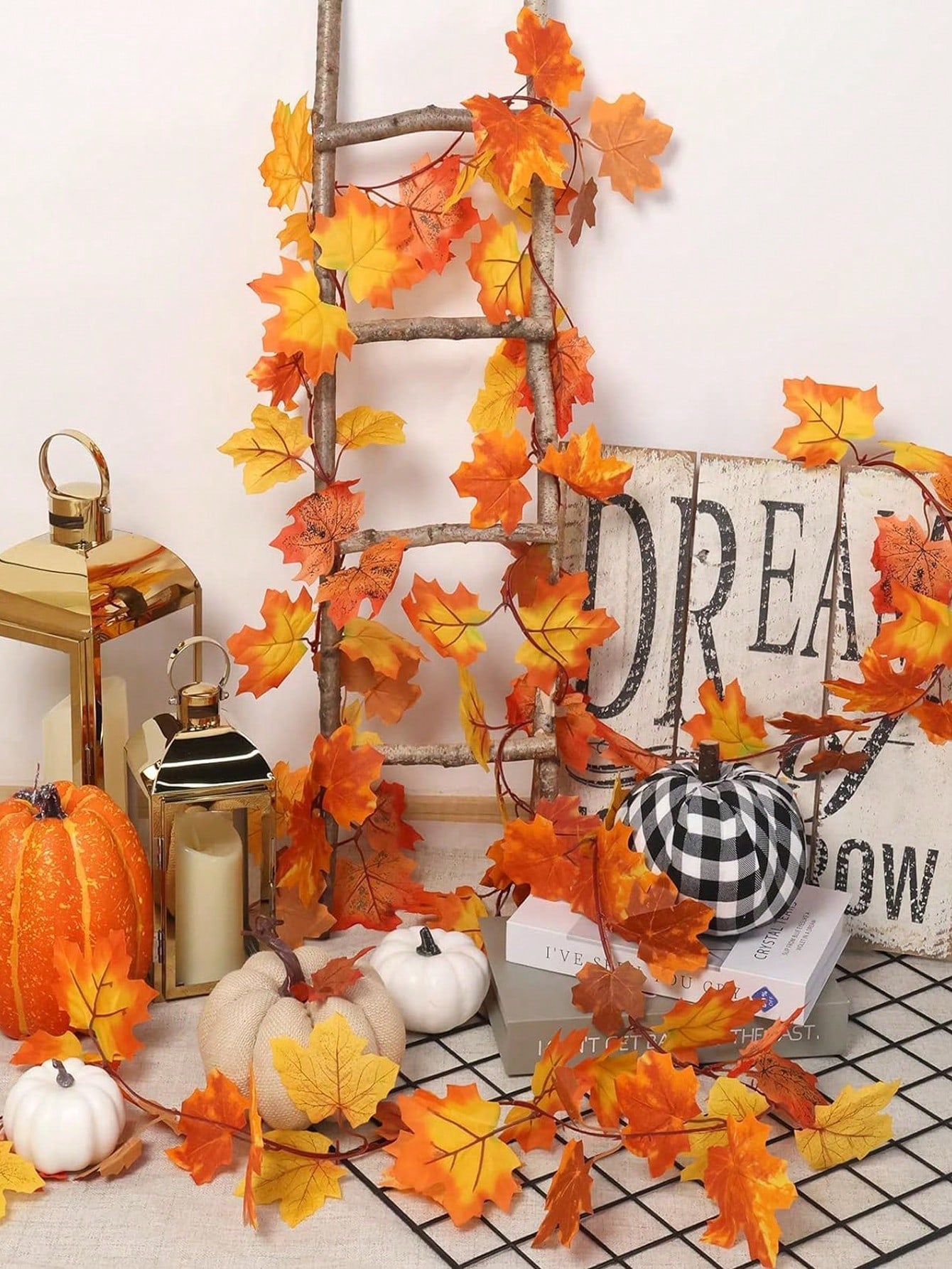 قطعة واحدة - ورقة قيقب اصطناعية خريفية ، إكليل قيقب خريفي رائع