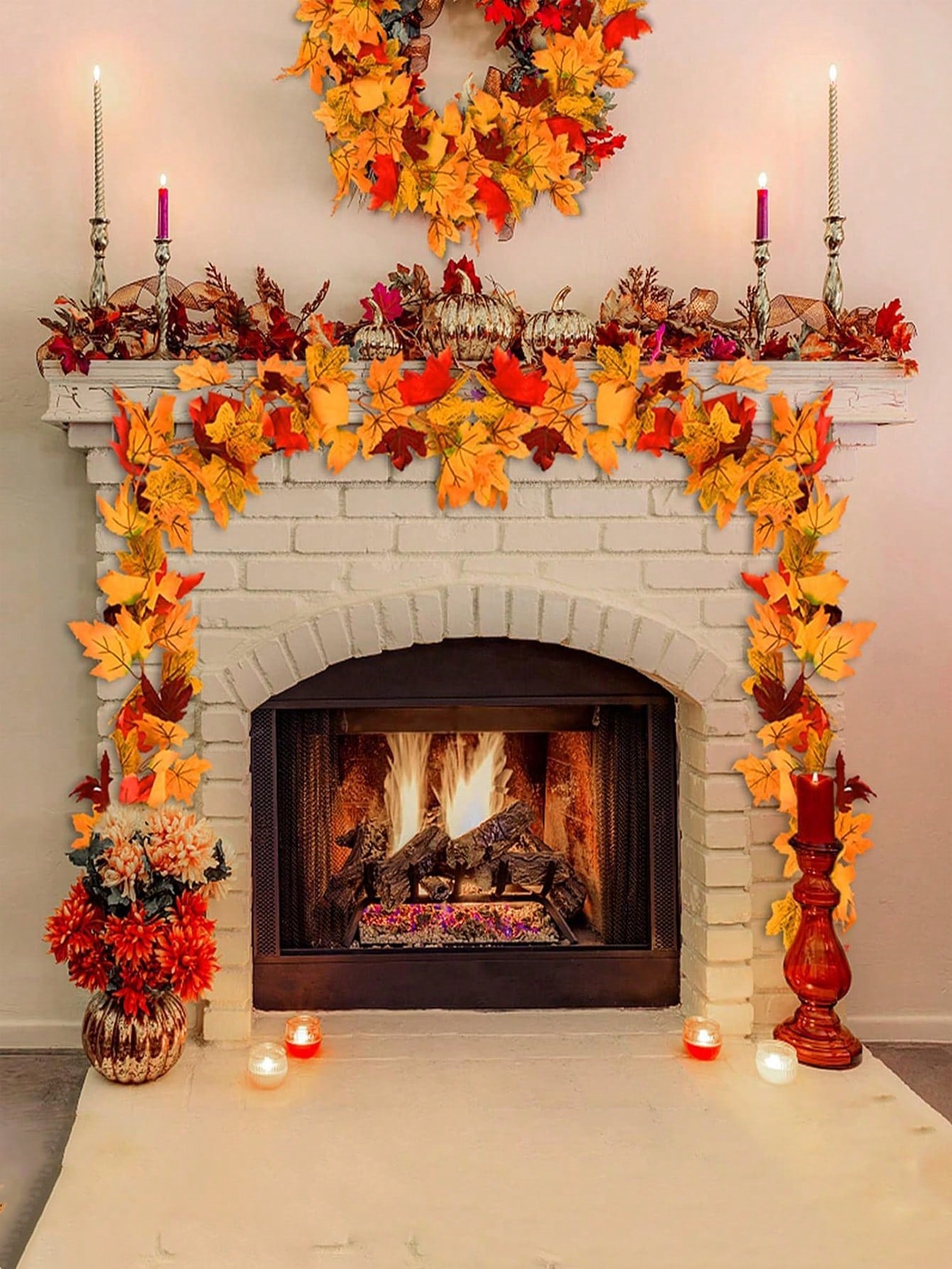 قطعة واحدة - ورقة قيقب اصطناعية خريفية ، إكليل قيقب خريفي رائع