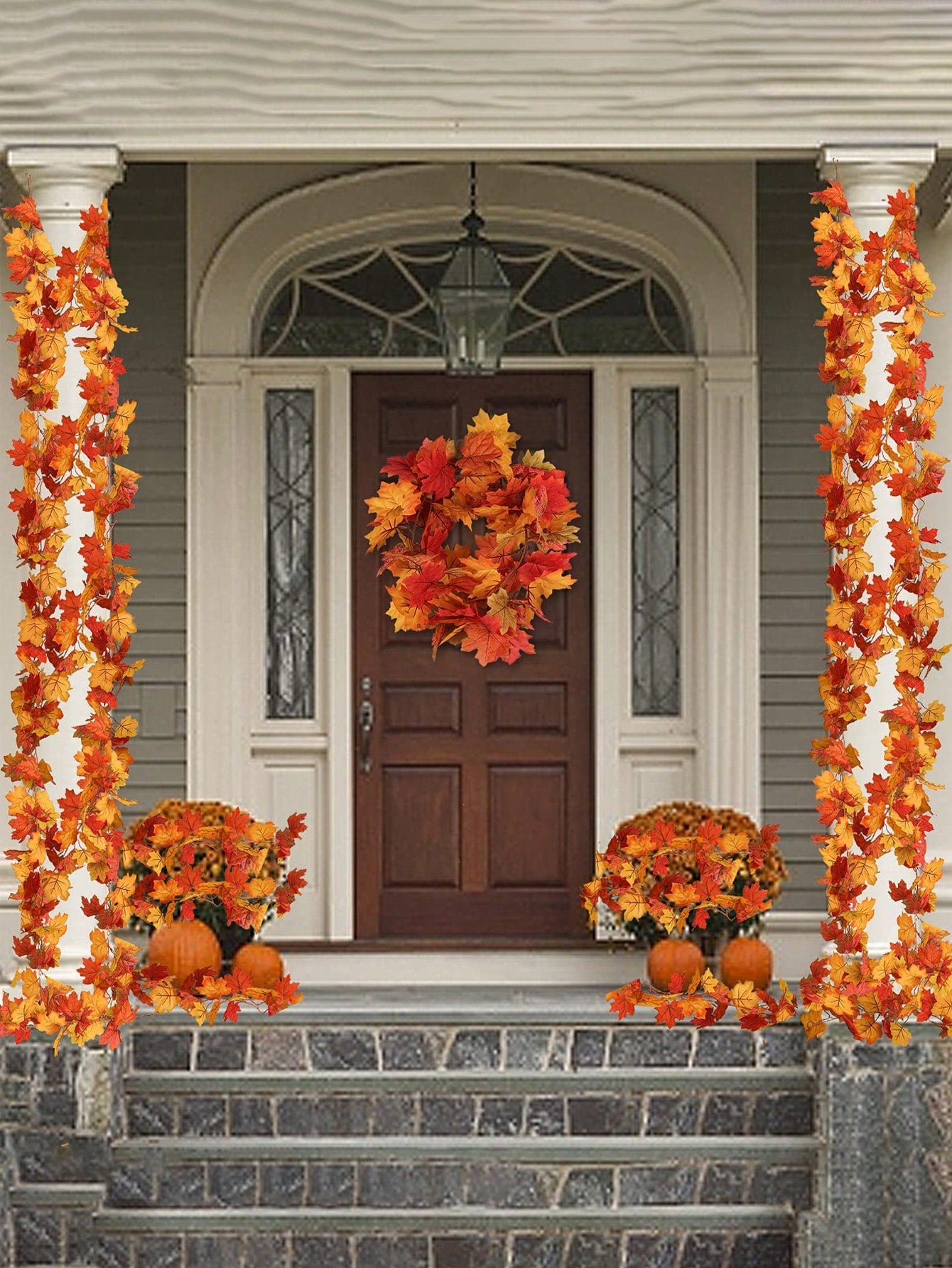 قطعة واحدة - ورقة قيقب اصطناعية خريفية ، إكليل قيقب خريفي رائع