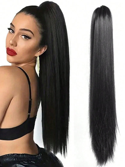 وصلات ذيل حصان صناعية طويلة مستقيمة للنساء ألياف مقاومة للحرارة مخلب أشقر بني ذيل حصان قطع شعر للاستخدام اليومي للحفلات