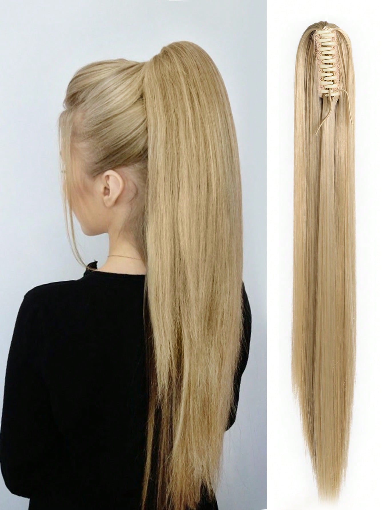 وصلات ذيل حصان صناعية طويلة مستقيمة للنساء ألياف مقاومة للحرارة مخلب أشقر بني ذيل حصان قطع شعر للاستخدام اليومي للحفلات