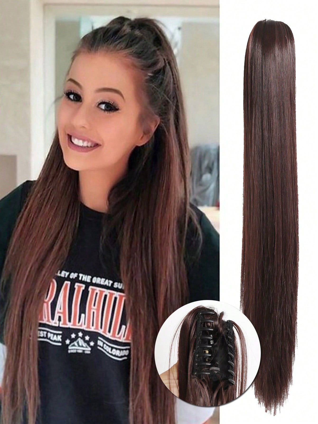 وصلات ذيل حصان صناعية طويلة مستقيمة للنساء ألياف مقاومة للحرارة مخلب أشقر بني ذيل حصان قطع شعر للاستخدام اليومي للحفلات