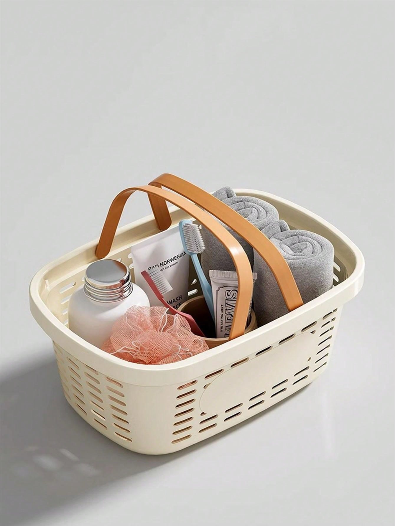 سلة تخزين محمولة بيد بتصميم بسيط قطعة واحدة، مناسبة للحمام والمكتب والمنتجات الجلدية