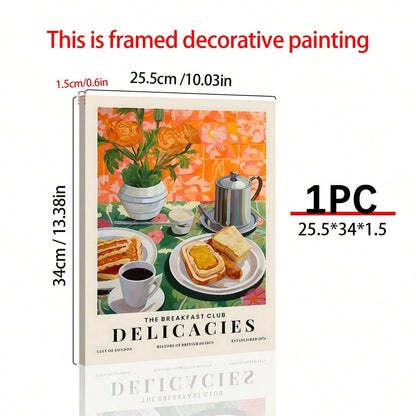 ملصق طبيعة صامتة مطبوع بالشاي والخبز لوجبة الإفطار، ملصق جداري للمطبخ، زهور، ملصقات ملونة، هدية للمحبين للطعام، ديكور ممتع، ملصقات كانفاس للمطبخ المنزلي