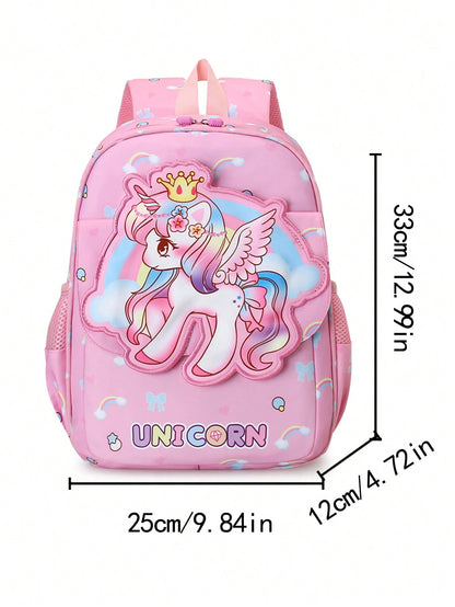 حقيبة ظهر للروضة ذات نمط حصان وردي صغير مع سوستة إغلاق قطعة واحدة للفتيات الصغيرات