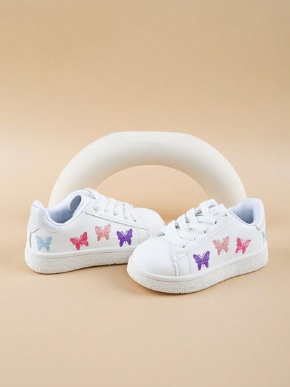 حذاء رياضي مسطح للفتيات بتطريز فراشة مقاوم للماء ومانع للانزلاق، ملائم لجميع الفصول الأربعة