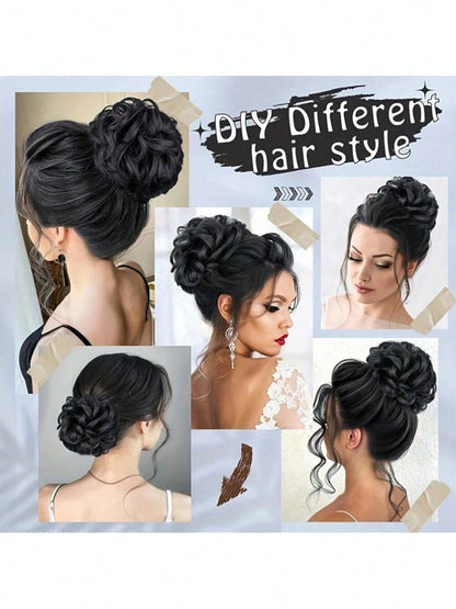 قطعة شعر مموجة منسدلة متكدسة للذيل والشُعيرات للنساء باللون الأشقر والبني المتوسط