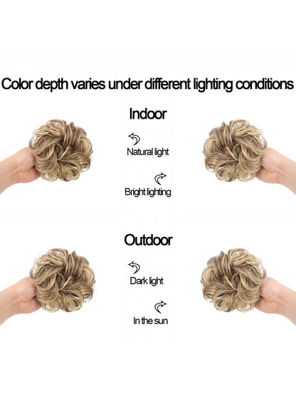 قطعة شعر مموجة منسدلة متكدسة للذيل والشُعيرات للنساء باللون الأشقر والبني المتوسط