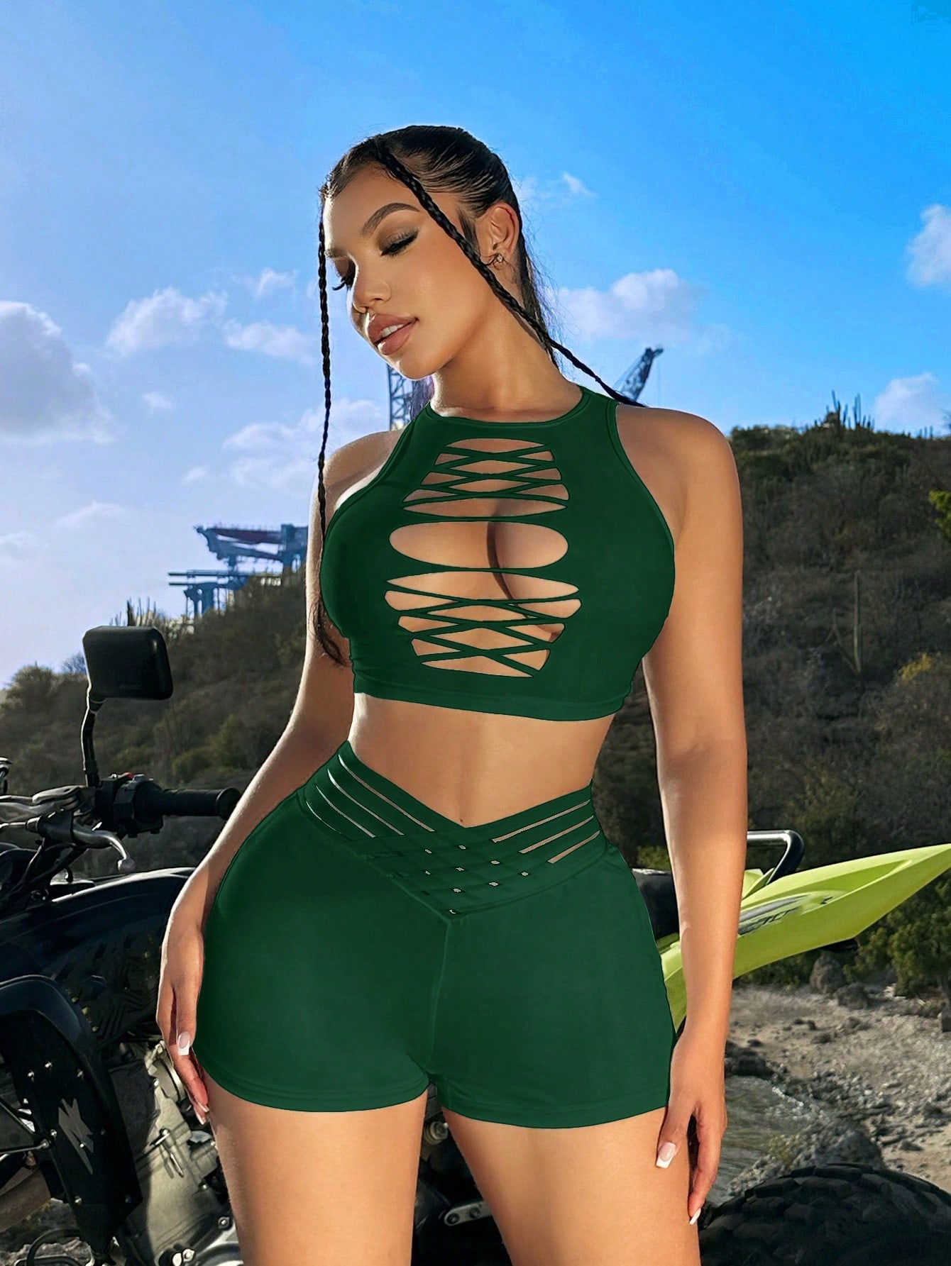 سراويل خصر منخفض مثيرة للنساء من قماش الشباك المرقع