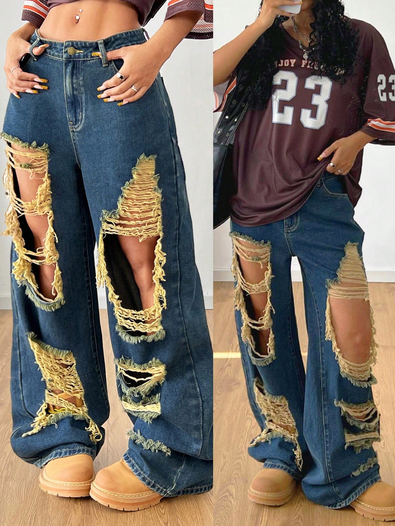 جينز كاجوال من الدنيم مع جيب مزين بتصميم مشوه بصورة أنيقة