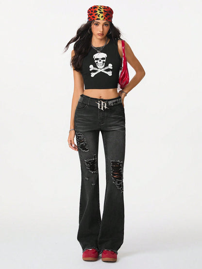 المتعثر باللون الأسود القابل للتمدد من قماش الدنيم المتوهج للهالوين