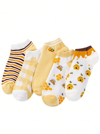 جوارب طاقم النساء المخططة على شكل نحلة لحياة خارجية رياضية 5 أزواج