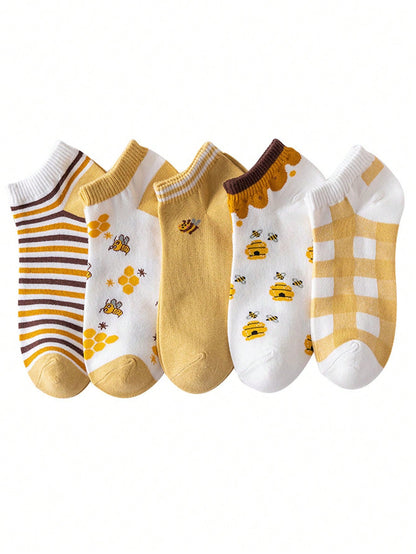 جوارب طاقم النساء المخططة على شكل نحلة لحياة خارجية رياضية 5 أزواج
