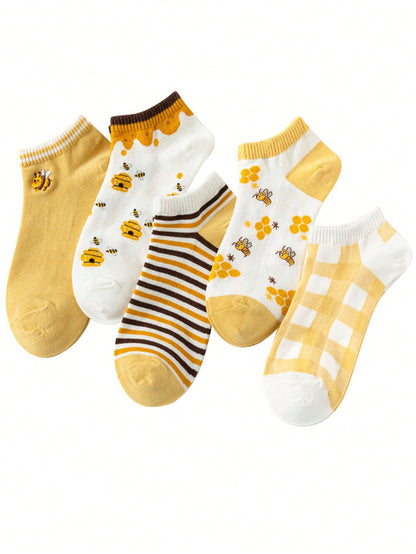 جوارب طاقم النساء المخططة على شكل نحلة لحياة خارجية رياضية 5 أزواج