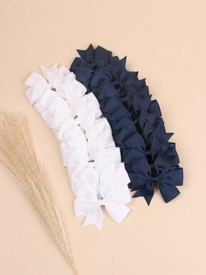 فيونكات الشعر بلون واحد للفتيات باللون الأزرق الداكن والأبيض